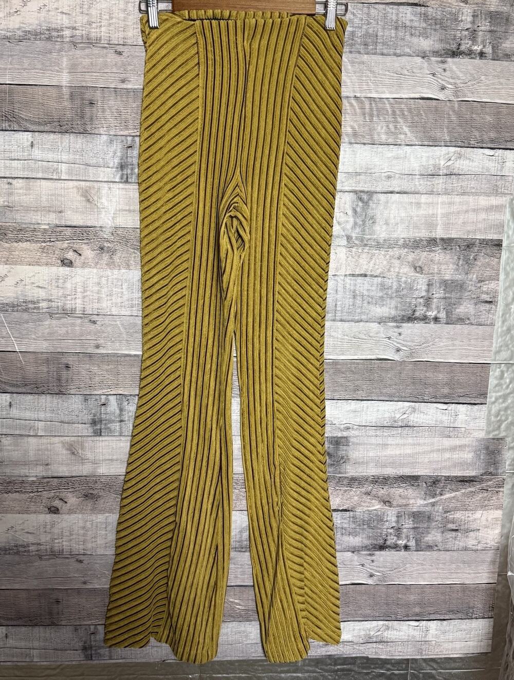 Free People Start Me Up Velvet Flare Pants S Mustard Ribbed Boho